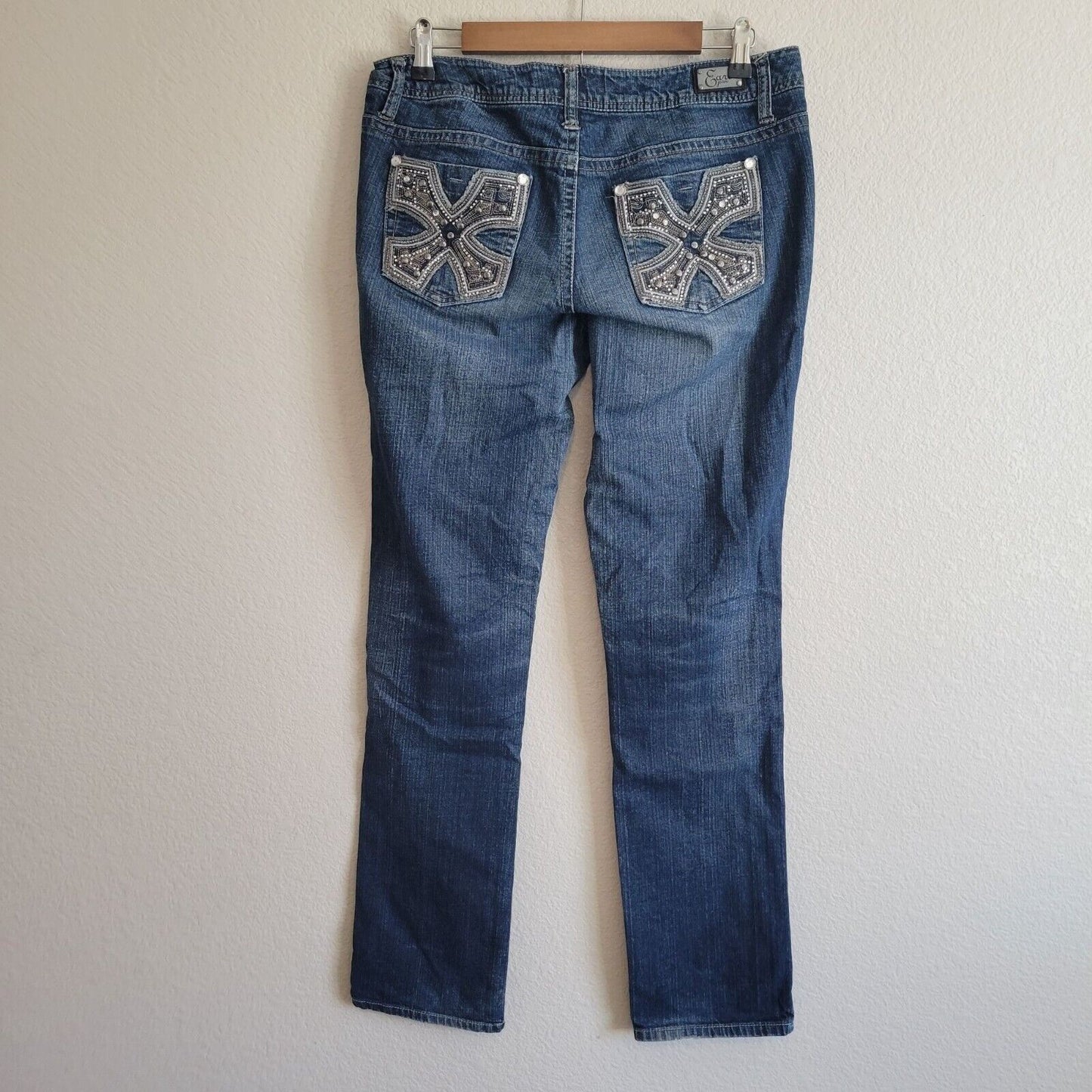 Earl Jean Juniors Sz 11 Straight Leg Medium Wash Blue Jeans Embellished Pocket