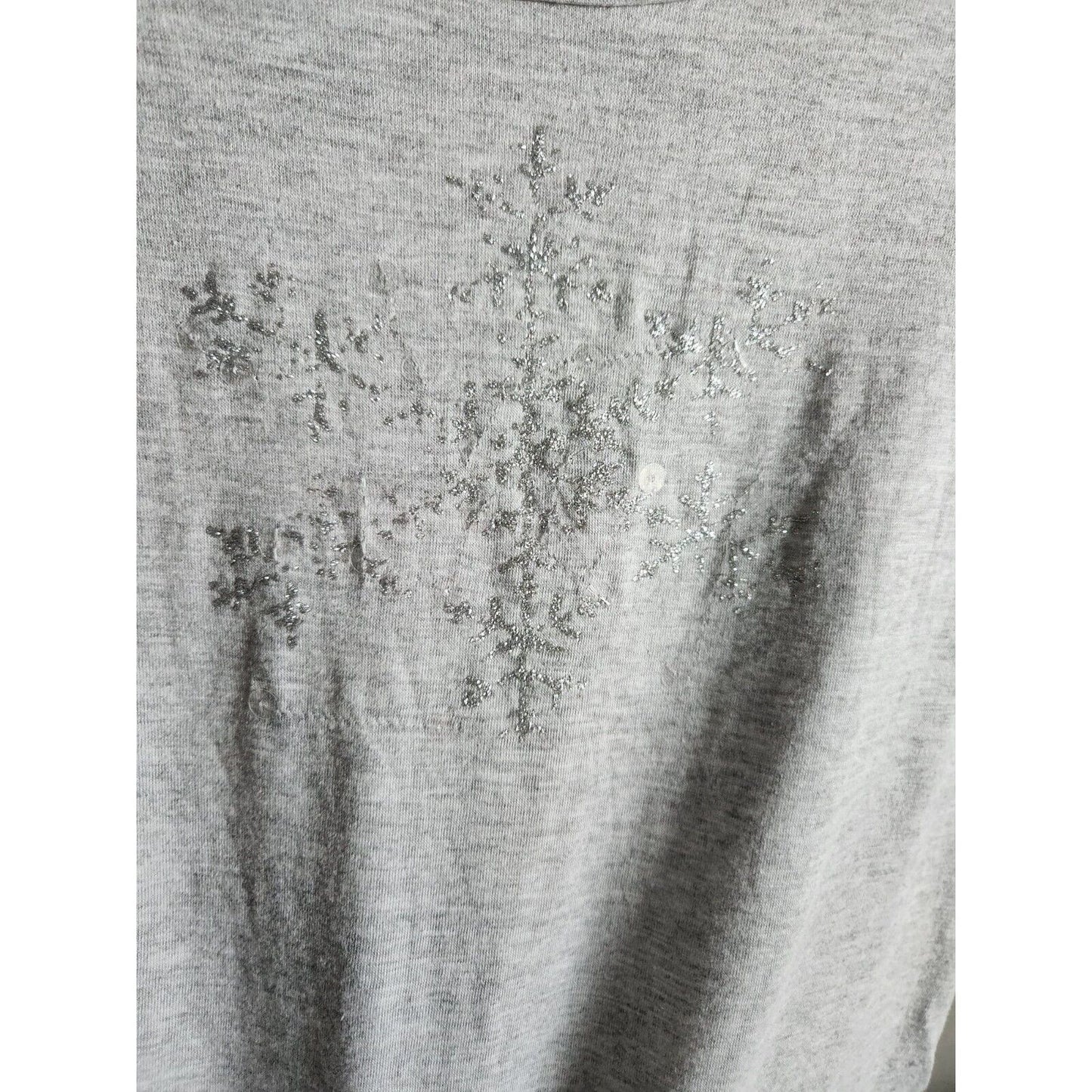 Roz & Ali Womes Sz L Long Sleeve T Shirt Gray Glitter Snowflake Print