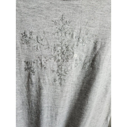 Roz & Ali Womes Sz L Long Sleeve T Shirt Gray Glitter Snowflake Print