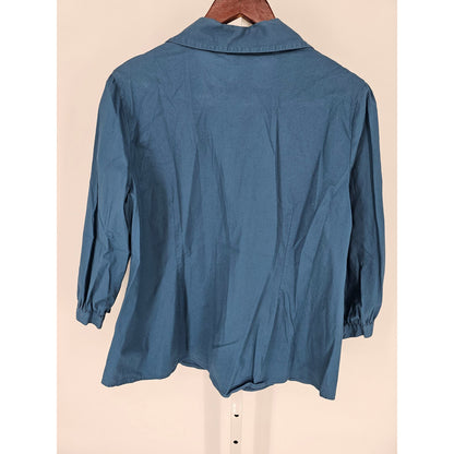 St Johns Bay Womens Sz 1X Long Sleeve Button Up shirt Solid Blue Pleated