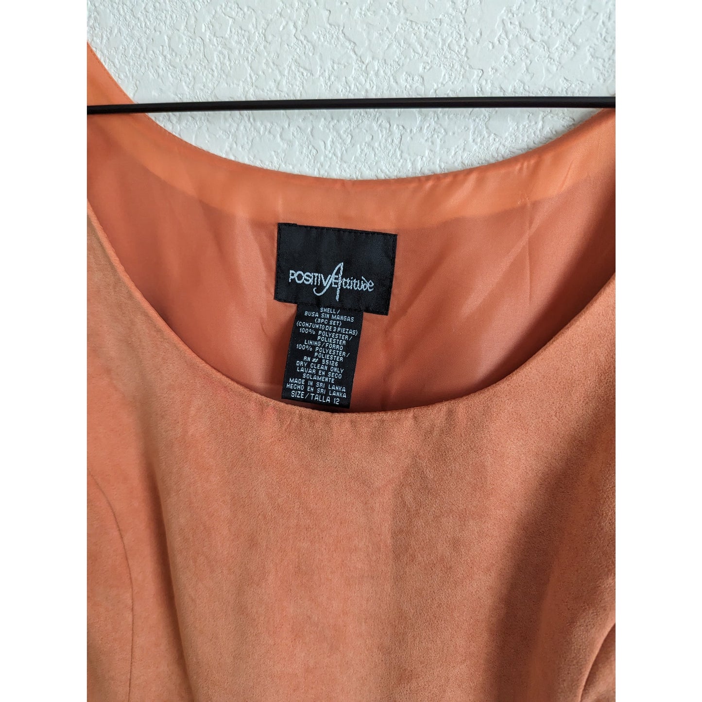 Vintage Positive Attitude Sz 12 Pastel Orange Faux Suede Jacket and Blouse Set