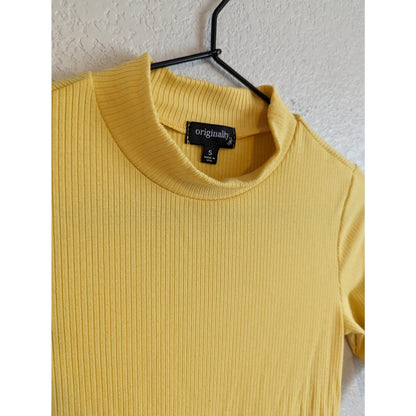 Vintage Y2K 1990s Originality Womens Sz S Yellow Ribbed Bodysuit Top