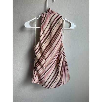 Studio JPR Womens Sz S Blouse Pink Brown Striped Sleeveless Turtleneck