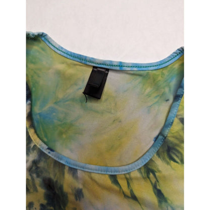 Womens Sz M Longline Sports Bra Cropped Top Black Blue Tie Dye