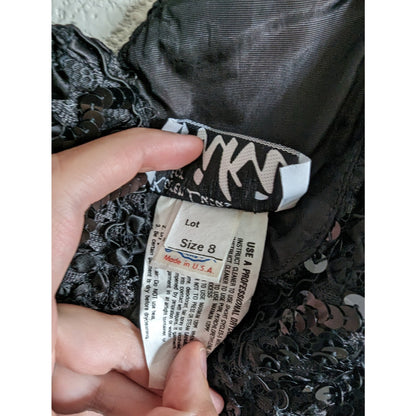 Vintage Karen Lucas Niki Sz 8 Knee Length Black Sequin Formal Prom Dress