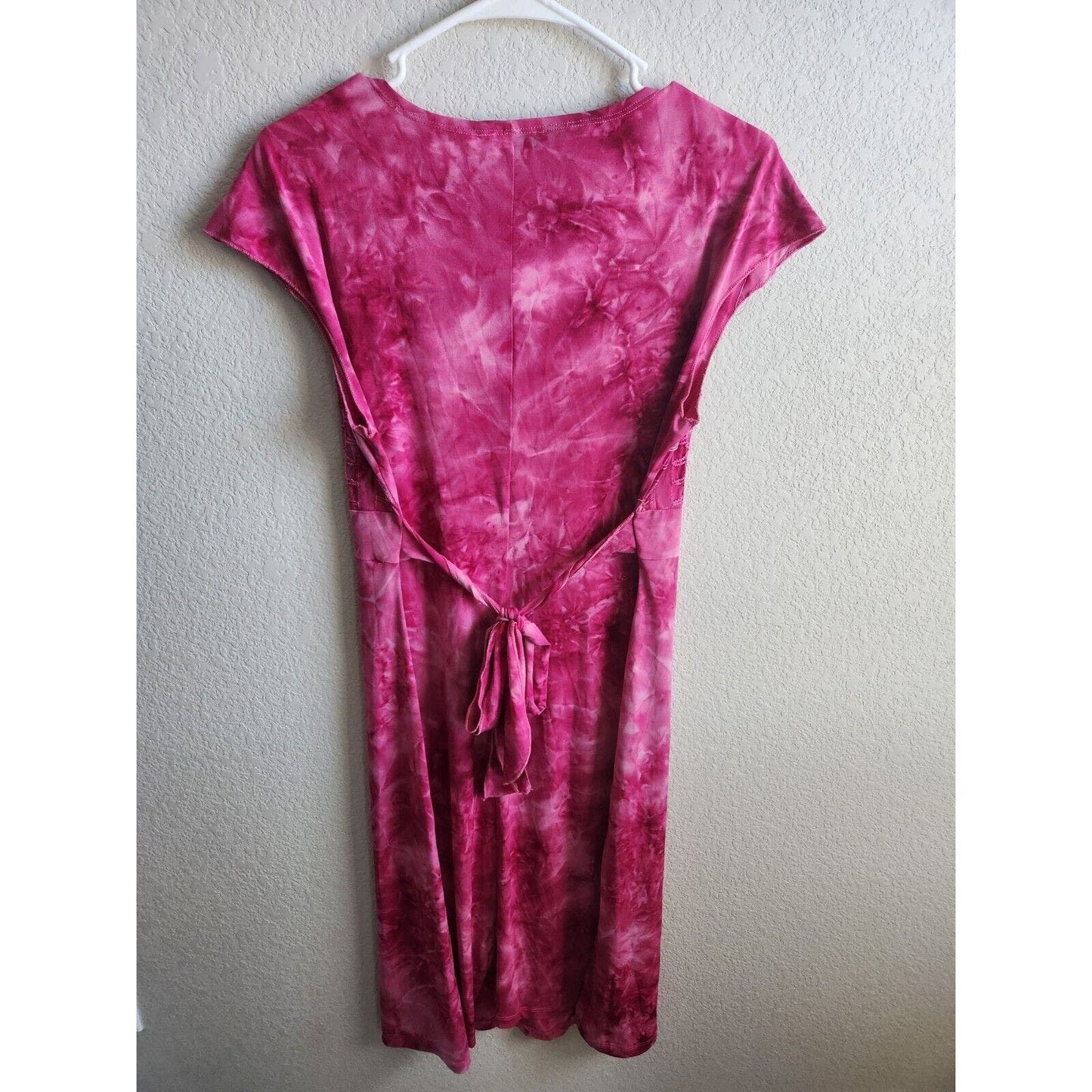 Vintage Y2K Brittany Black Womens Sz L Midi Length Dress Hot Pink Tie Dye