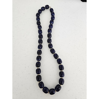 Vintage 1970s Single Strand Translucent Blue Glass Beaded Necklace