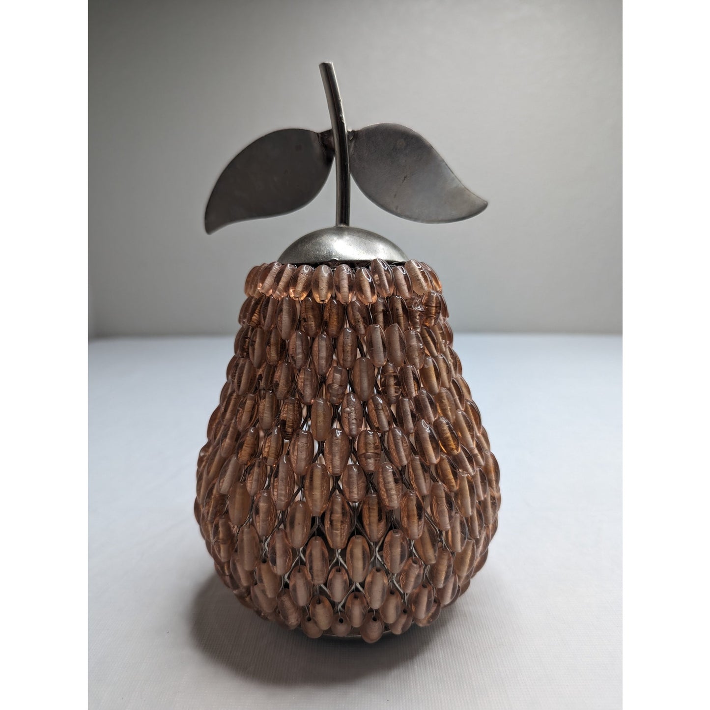 Vintage Mid Century Glass Beaded Tealight Candle Holder Pear Fruit