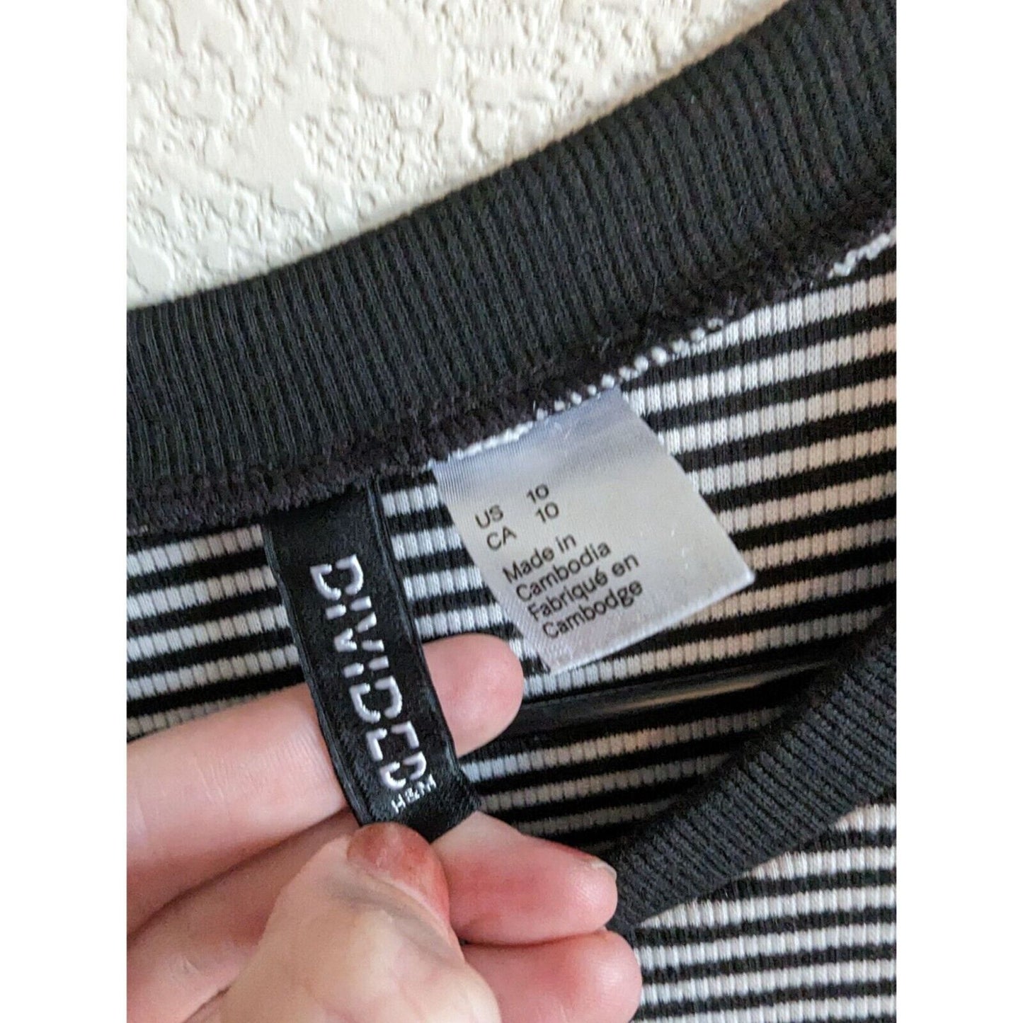 Divided by H7M Womens Sz 10 Black and White Ribbed Shirt Dress Striped