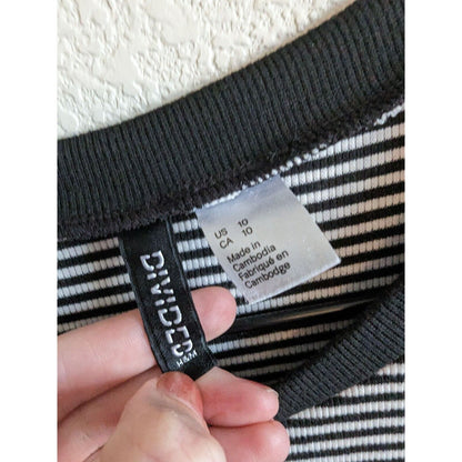 Divided by H7M Womens Sz 10 Black and White Ribbed Shirt Dress Striped