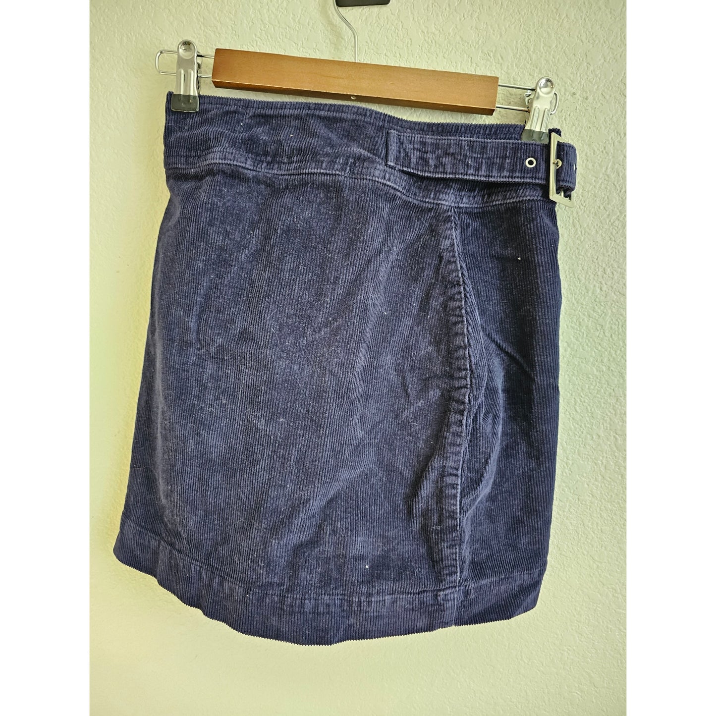 Urban Outfitters Womens Sz S Corduroy Mini Skirt Blue Asymmetrical Zip Belted