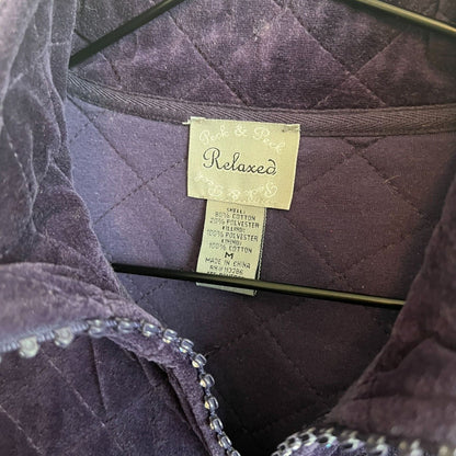Peck & Peck Relaxed Womens Sz M Purple Velvet Quilted Vest Rhinestone Zipper
