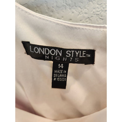 London Style Nights Womens Sz 14 Formal Midi Dress White Floral Sleeveless