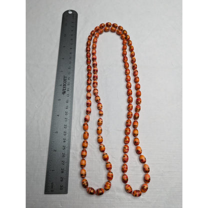 Vintage Mid Century Single Strand Wooden Beaded Necklace Orange Art To Wear