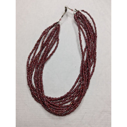 Vintage Womens Multi Strand Seed Bead Necklace Burgundy Red