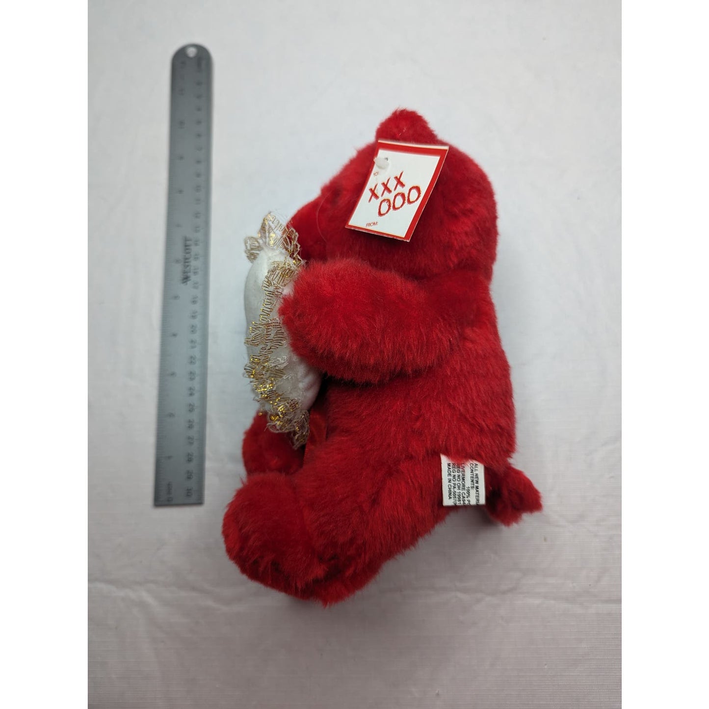 Vintage Y2K Plush Stuffed Animal Valentines Day Red Teddy Bear Heart I Love You