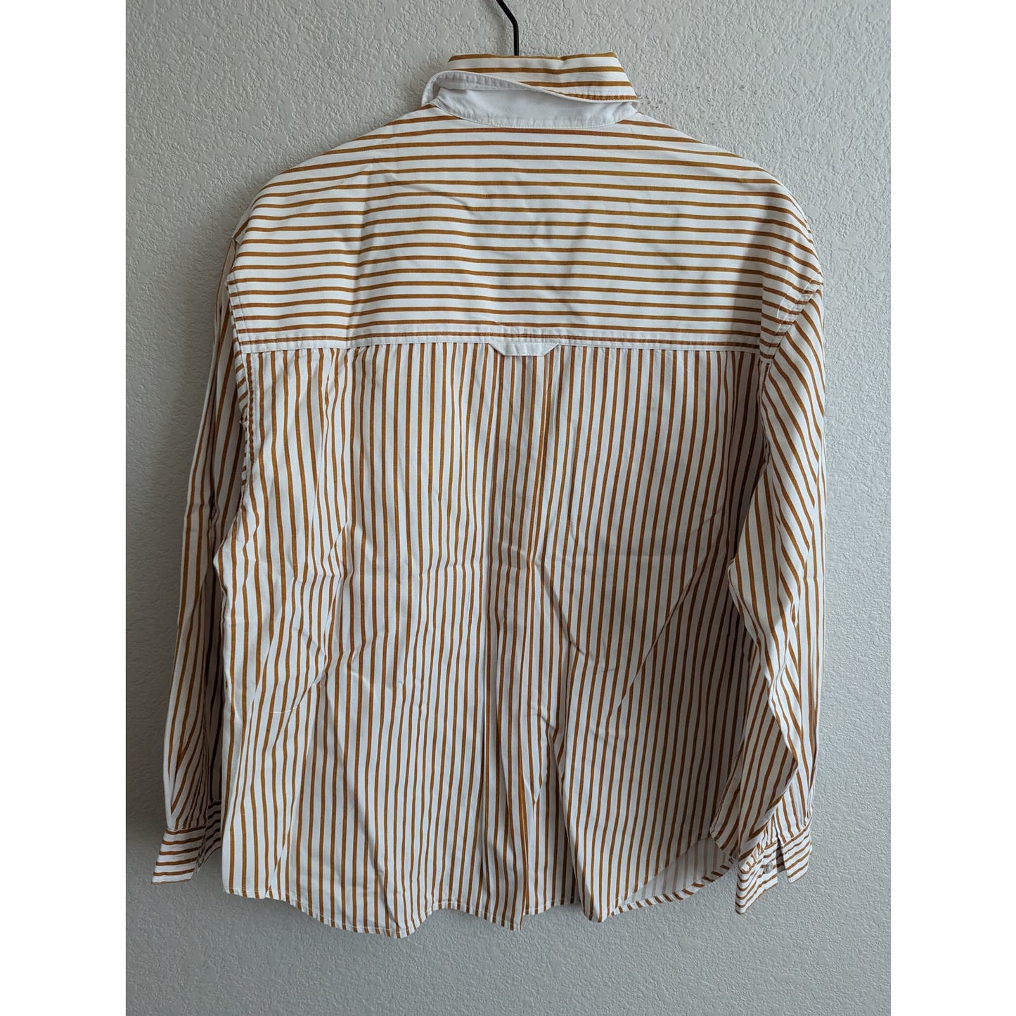 American Weekend Womens Sz M Long Sleeve Button Up Cotton Shirt Mustard Striped