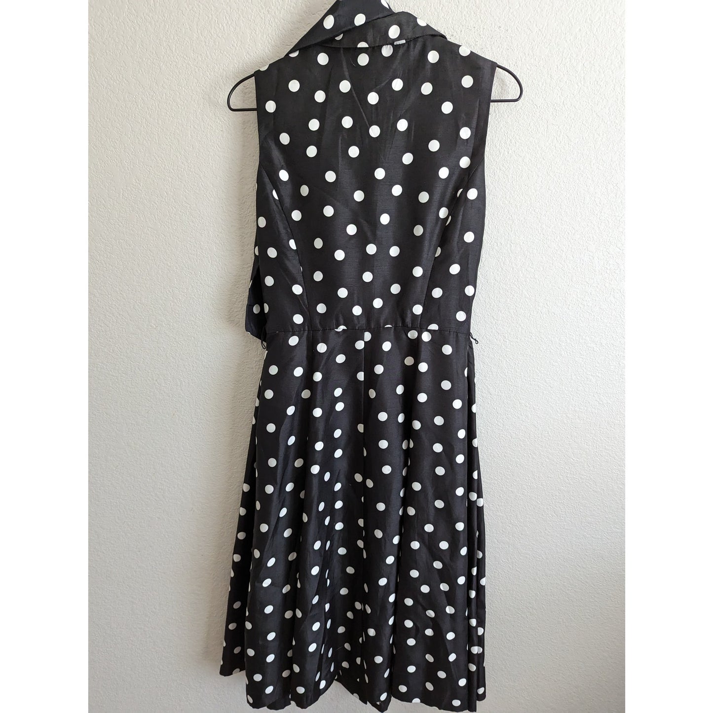 Vintage Jessica Howard Womens Sz 8 Belted Midi Dress Pinup Style Black Polka Dot
