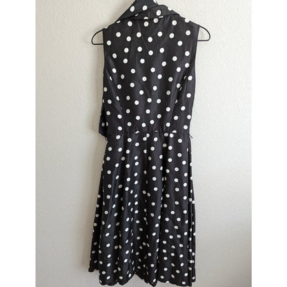 Vintage Jessica Howard Womens Sz 8 Belted Midi Dress Pinup Style Black Polka Dot