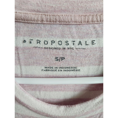 Aeropostale Womens Sz S Cropped Crewneck T Shirt Pink White Striped