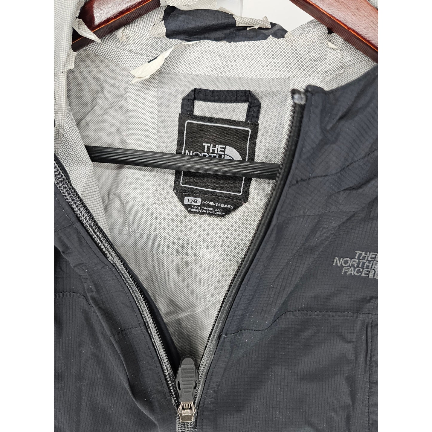 The North Face Womens Sz L Full Zip Nylon Windbreaker Jacket Black Floral