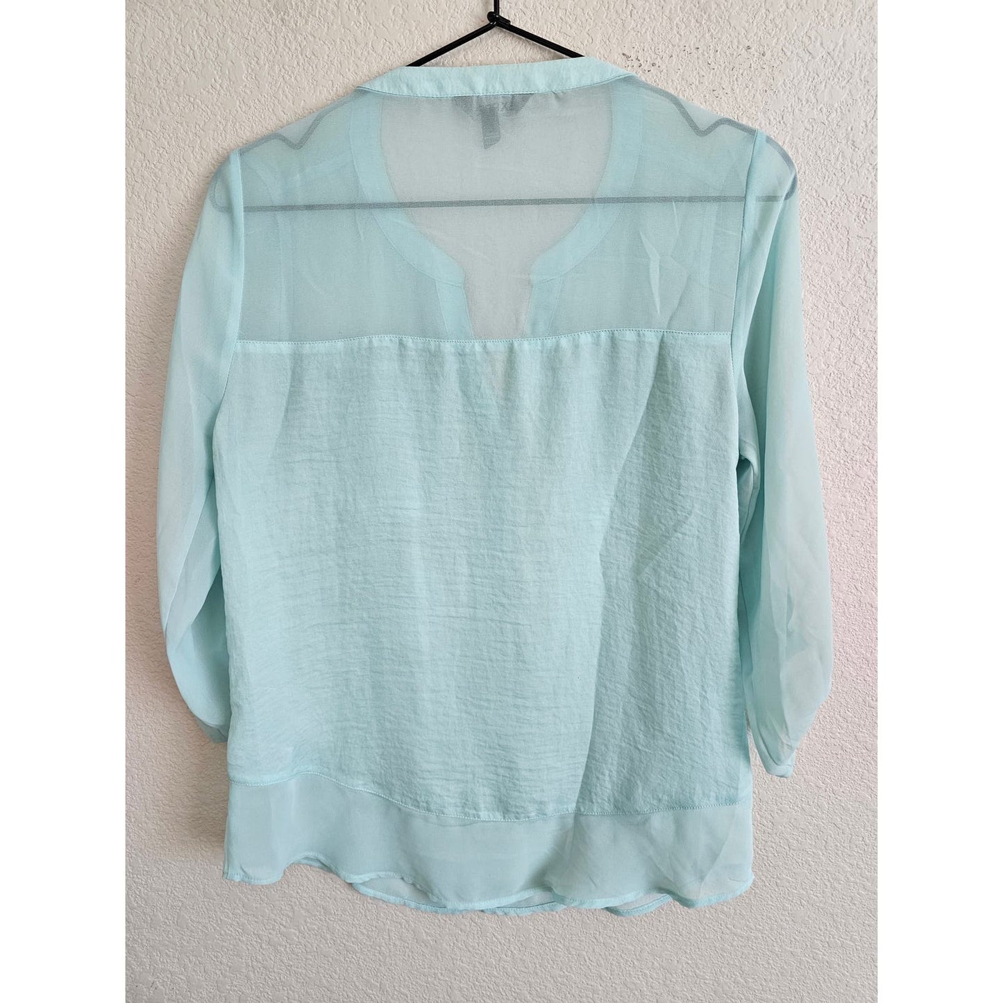 Express Womens Sz XS Popover Lightweight Blouse Light Blue Long Sleeve