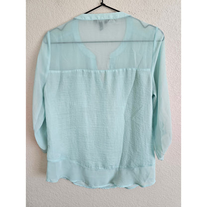 Express Womens Sz XS Popover Lightweight Blouse Light Blue Long Sleeve