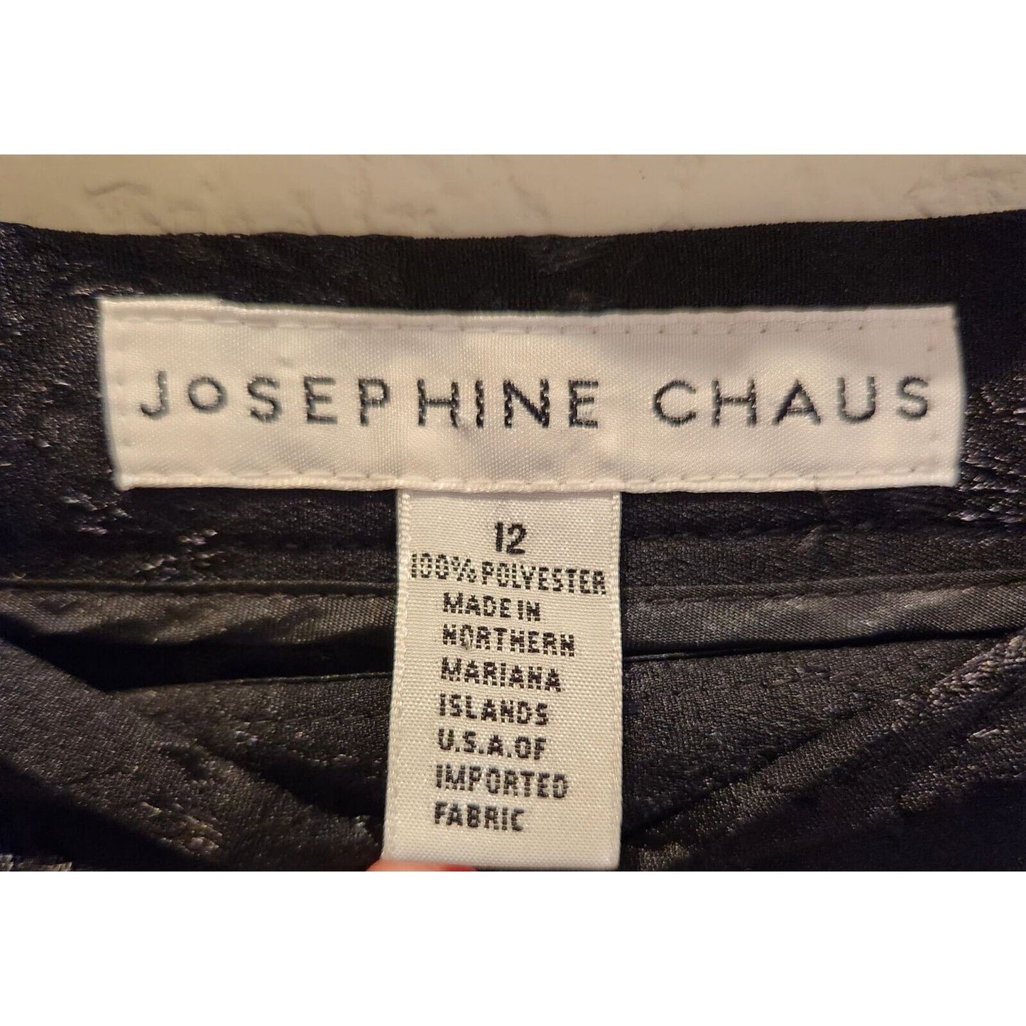 Josephine Chaus Womens Sz 12 Slim Leg Dress Pants Black Metallic Floral Print