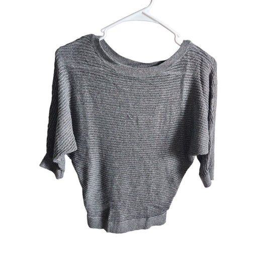 Express Womens Sz XS Short Sleeve Knit Sweater Gray Silver Metallic Weave