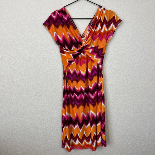 Christin Michaels Womens Sz S V Neck Knot Front Dress Pink Orange Vintage