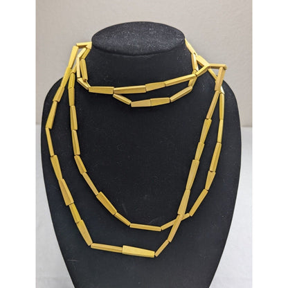 Vintage 1960s Mod Bright Yellow Wooden Rectangular Beaded Necklace