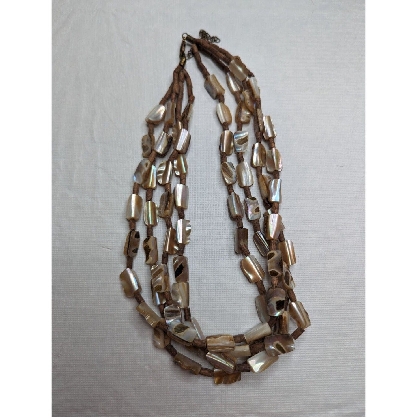 Vintage 1960s Mother of Pearl Irregular Beaded 3 Strand Necklace