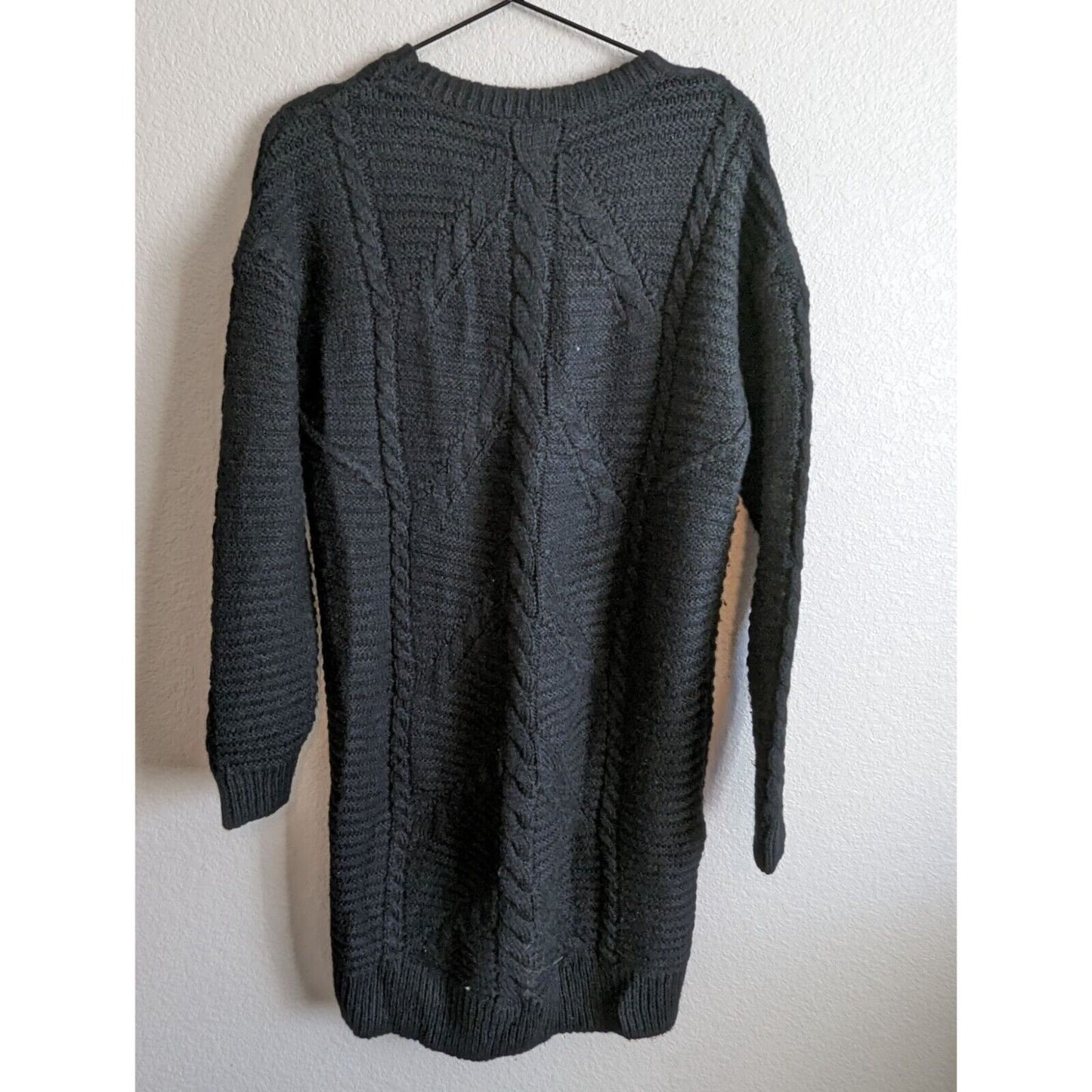 Gap Womens Sz S Cableknit Knee Length Sweater Dress Black Long Sleeve