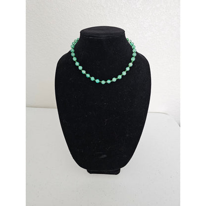 Vintage Single Strand Glass Beaded Necklace Green Round Beads