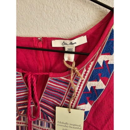 Ella Moon XL Knee Length Short Sleeve Tunic Style Embroidered Dress Dark Pink