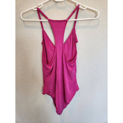 Jasmine & Ginger Womens Sz M Bodysuit Blouse Pink Ruffled Spaghetti Strap