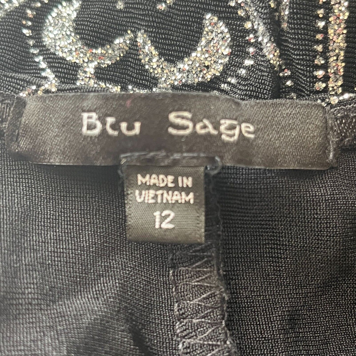 Vintage Blu Sage Womens Sz 12 Cocktail Dress Black Silver Glitter Midi