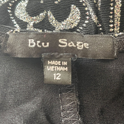 Vintage Blu Sage Womens Sz 12 Cocktail Dress Black Silver Glitter Midi