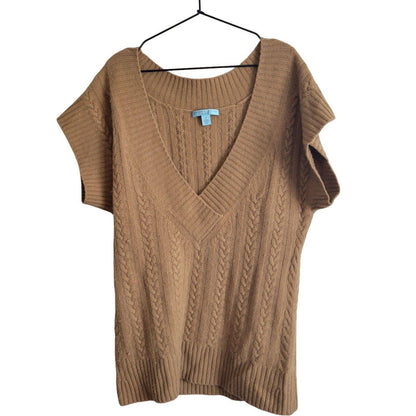 Antonio Melani Womens sz M 100% Cashmere Sweater Taupe Cableknit Short Sleeve