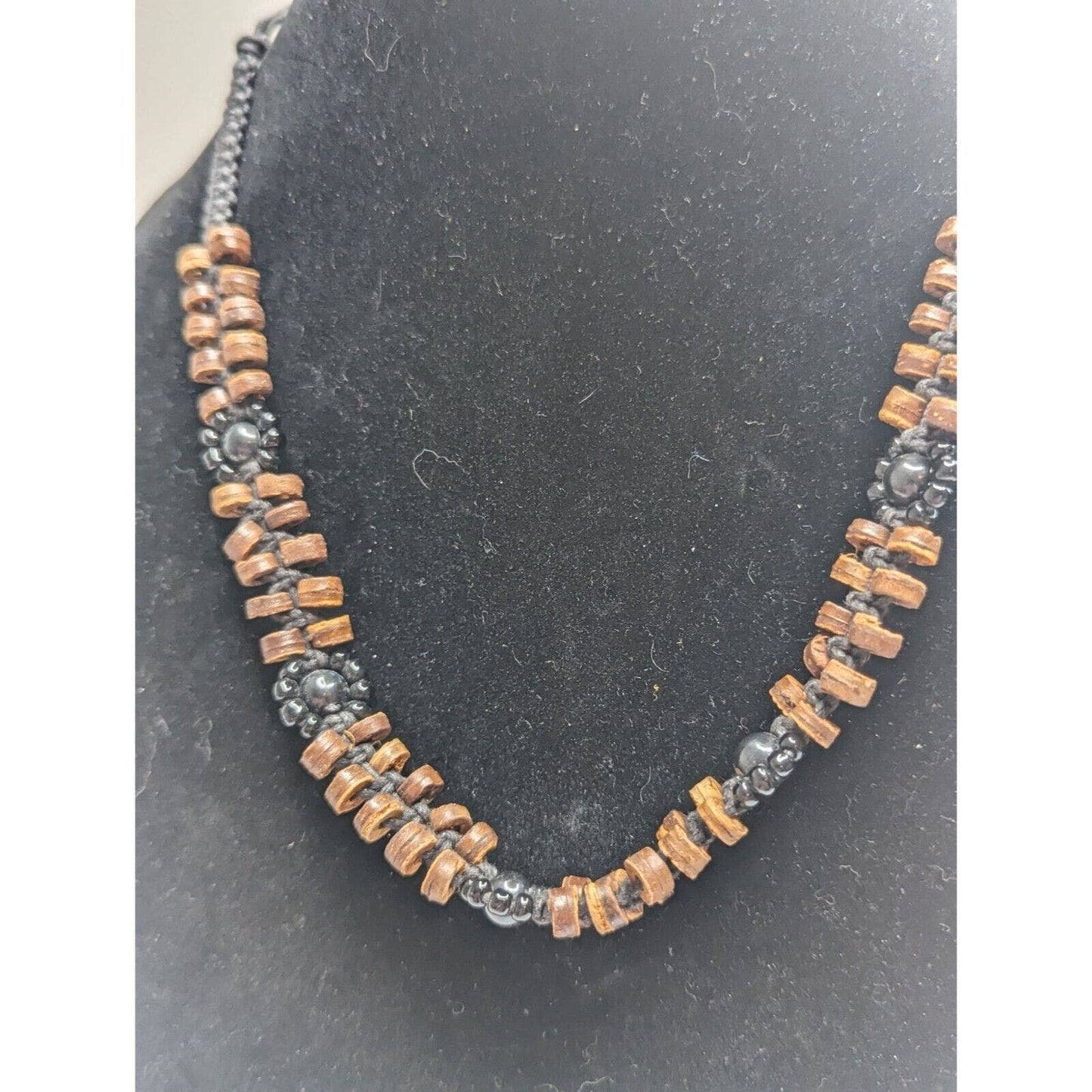 Vintage African 2 Strand Wooden and Beaded Necklace Black Brown