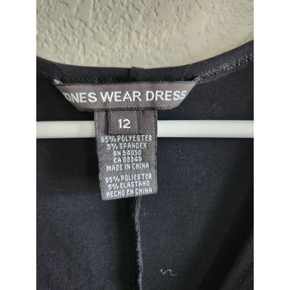 Vintage Jones Wear Dress Womens Sz 12 Midi Solid Black Long Sleeve Dress