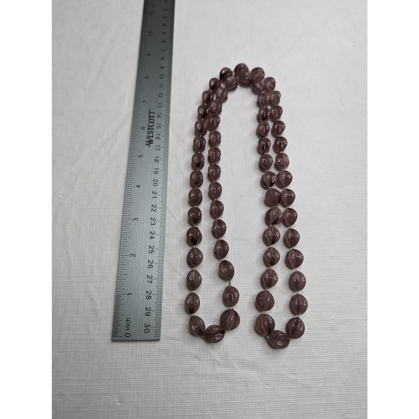 Vintage Mid Century Single Strand Glass Bead Necklace Mauve Purple