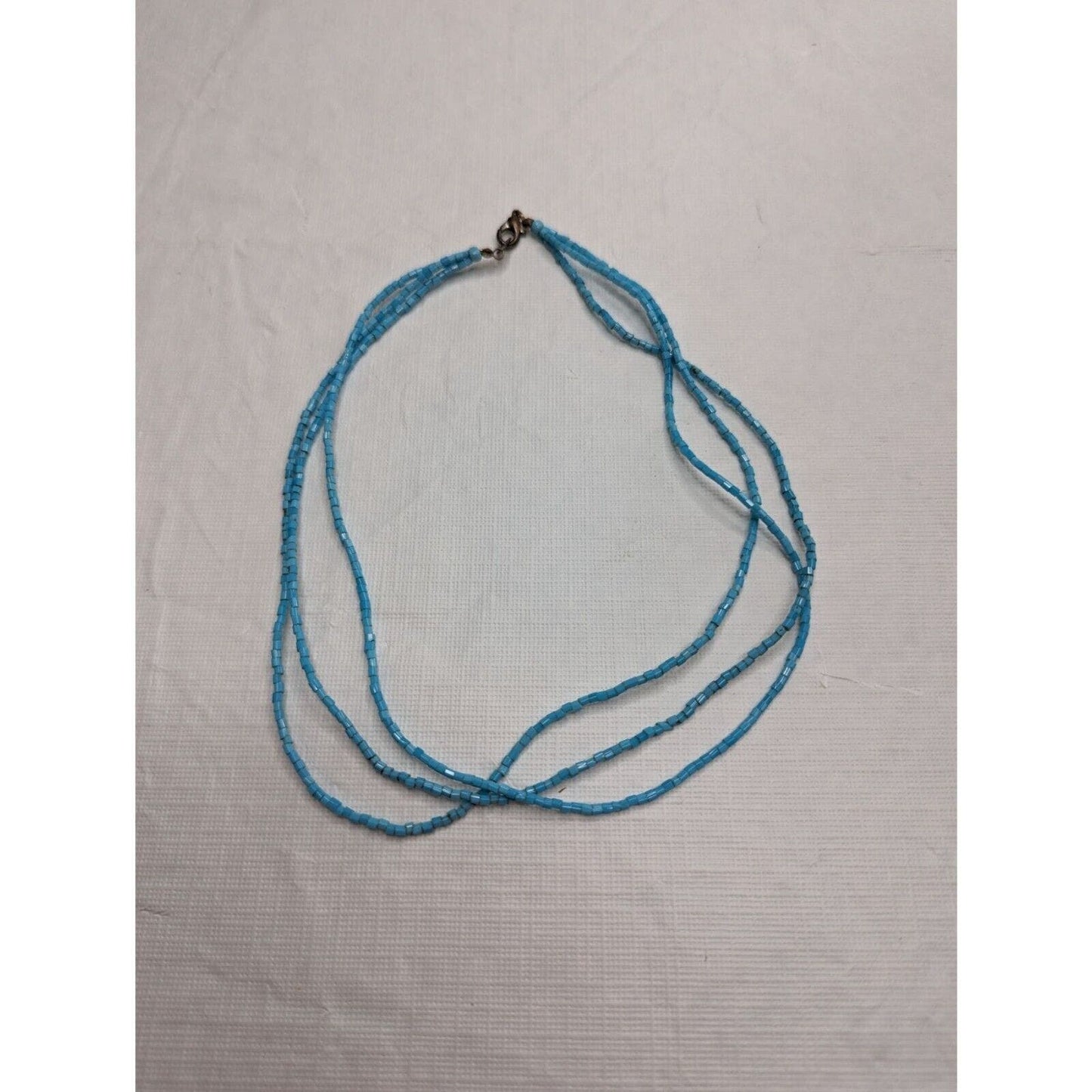 Vintage Mid Century 3 Strand Seed Bead necklace Bright Blue