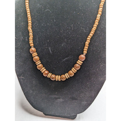 Vintage Mid Century Wooden Beaded Necklace Brown