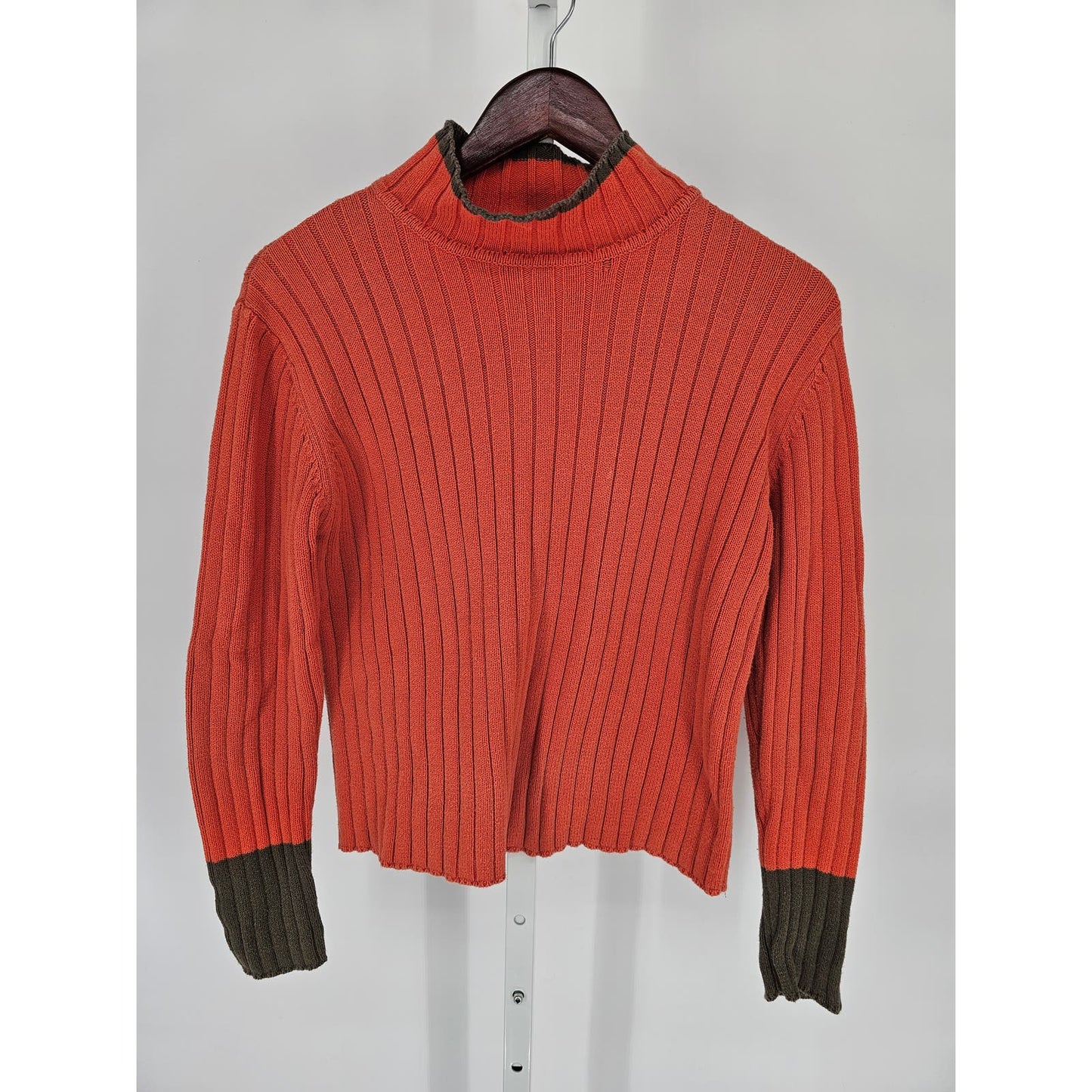 Vintage Y2K Dockers Womens Sz M 100% Cotton Ribbed Sweater Orange and Brown