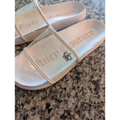 Vintage Y2K Juicy Couture Womens Sz 7 Slides Sandals White Clear Top