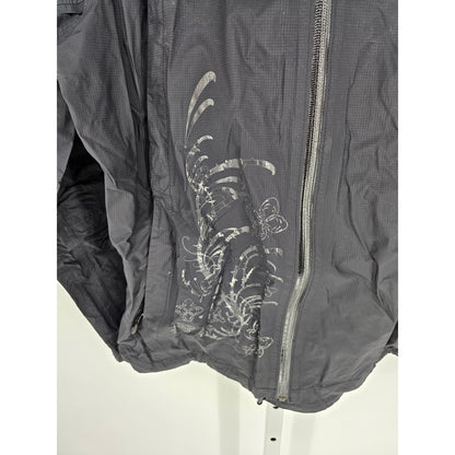The North Face Womens Sz L Full Zip Nylon Windbreaker Jacket Black Floral