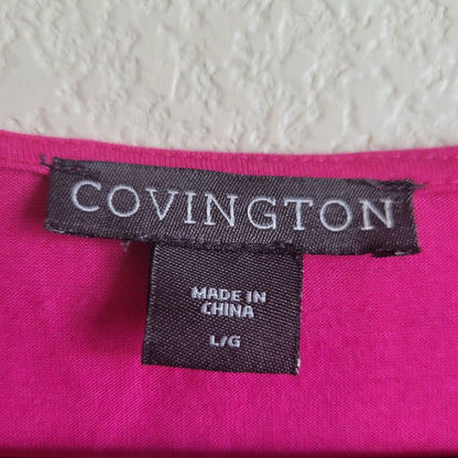 Covington Womens Sz L Sleeveless Blouse Bright Pink Printed