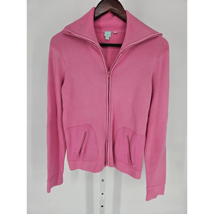 Shu Shu Womens Sz M Zip Up Cardigan Sweater Bubblegum Pink Ribbed