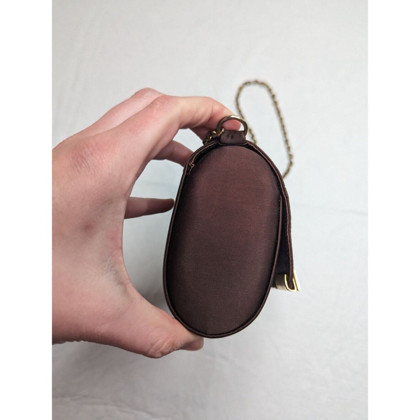 Vintage Miss Lewis Womens Purse Silver Evening Metal Brown Fold Over Chain